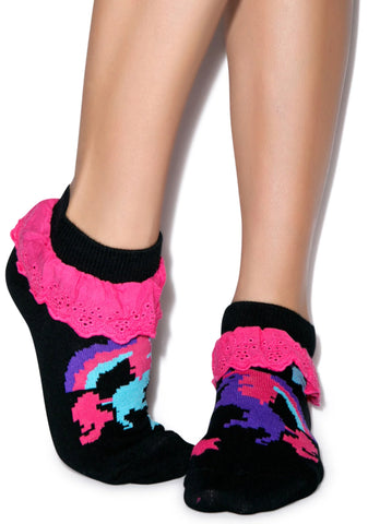 Pixel Unicorn Eyelet Ankle Sock