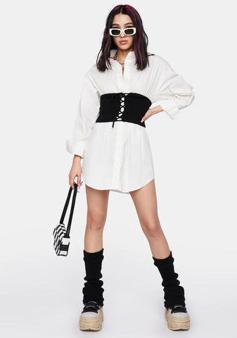 White You Excel Collared Shirt Dress