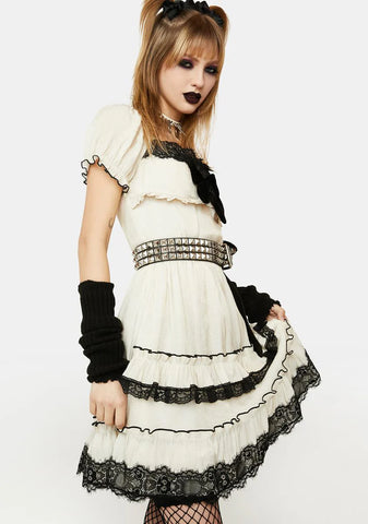 White Mini Dress With Ruffle Detailing