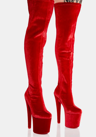 Red Velvet Twerk Platform Boots