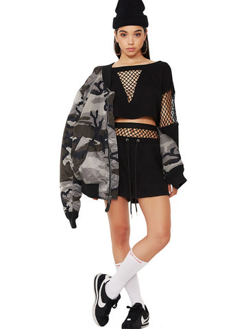 Trouble In Mind Fishnet Panel Shorts