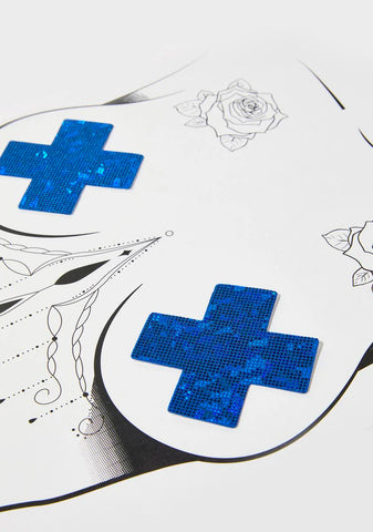 Blue Disco Ball Cross Nipple Pasties