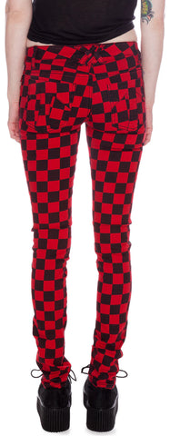 Dyed Checkered Jeans - Red