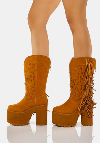 Tan Bad Bitch Fringe Cowboy Boots