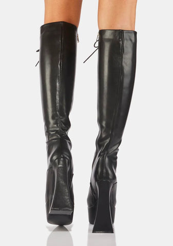 Panic Attack Platform Knee High Boots