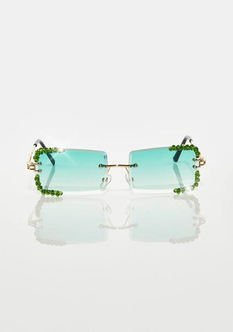 Green Rimless Revival Rhinestone Sunglasses