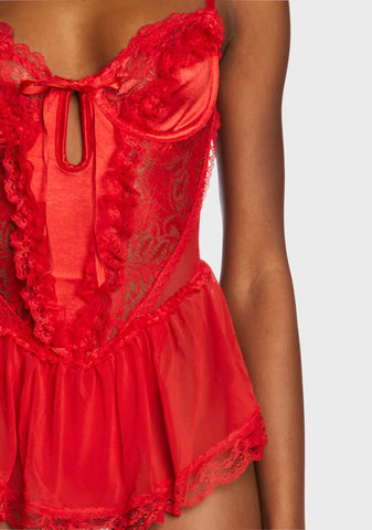 Spoiled But Not Rotten Lace Teddy- Red