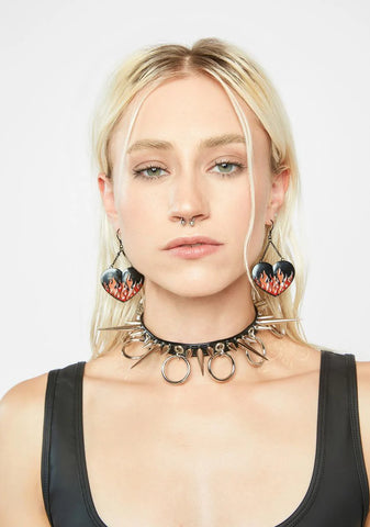 Hell's A Party Flame Heart Earrings