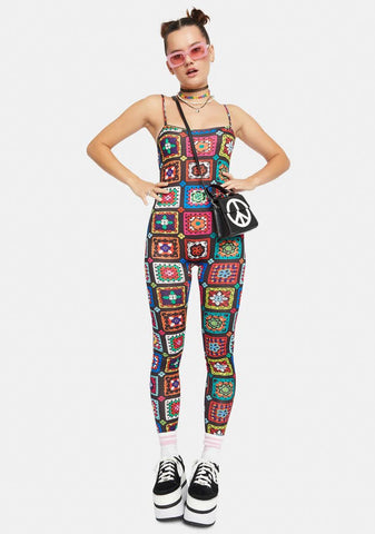 Retro Realness Crochet Print Catsuit