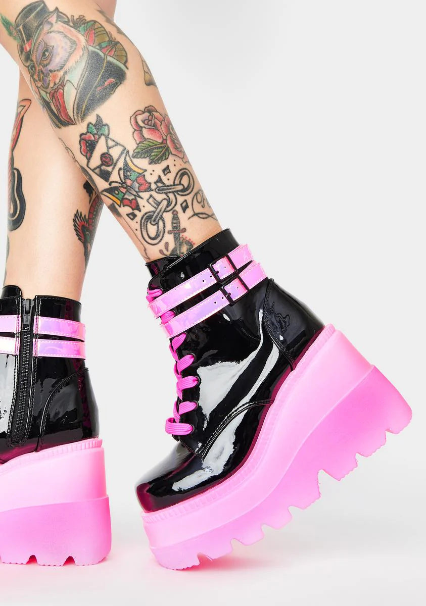 Pink UV Patent Technopagan Boots