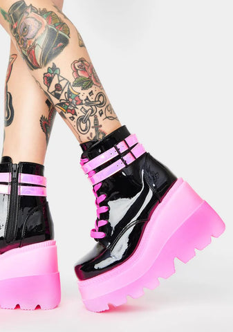 Pink UV Patent Technopagan Boots