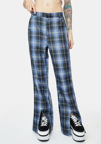 Split Plaid Trousers