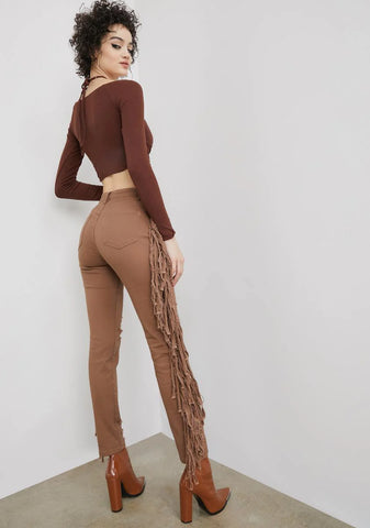 Whiskey Night Crawling Distressed Fringe Jeans