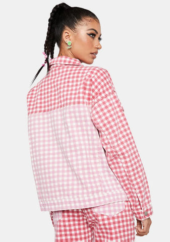 Two-Tone Gingham Denim Jacket