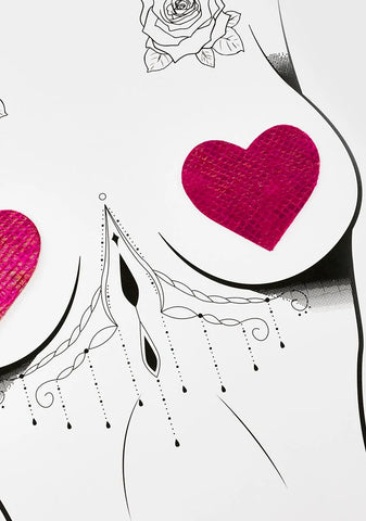 DK X Neva Nude Hot Pink Holo Heart Pasties