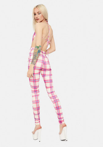Blush Stand For Something Plaid Open Back Jumpsuit