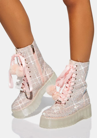 Pink Rhinestone Combat Boots