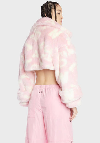 Pink Dick Dollar Faux Fur Crop Jacket