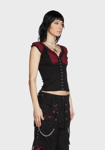 Black And Red Bo Peep Cap Sleeve Corset
