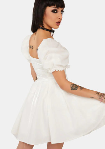 White Angel Embroidered Puff Sleeve Dress
