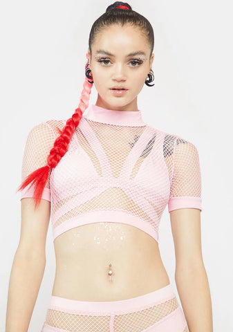Blush Heavy Bass Drop Fishnet Crop Top