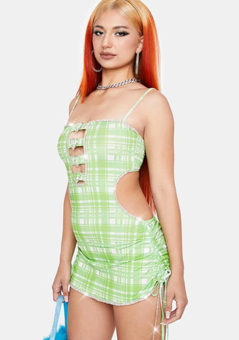 Lime Glitter In My Veins Plaid Dress