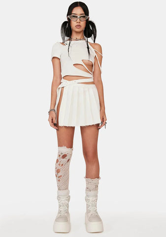 Distortion Off White Pleated Wrap Skirt