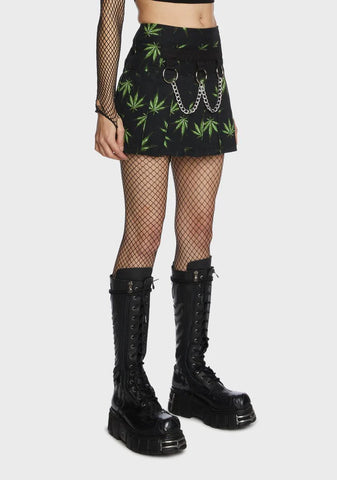 Grass Mary Chain Pleated Skirt