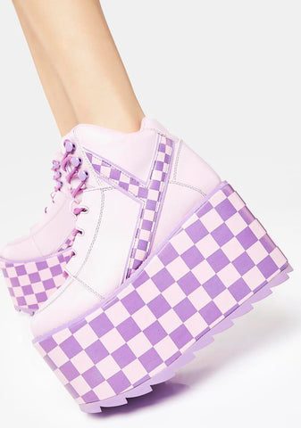 Pink/Lavender Qozmo Checker Platform Sneakers