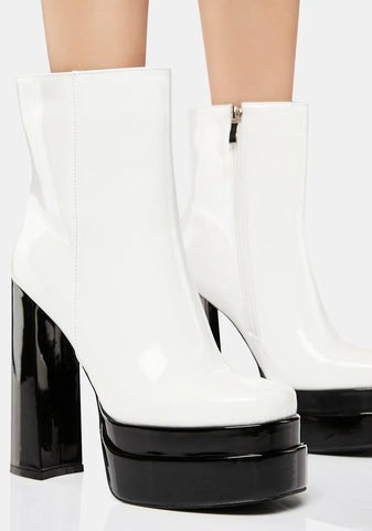 White Mateo Patent Platform Boots