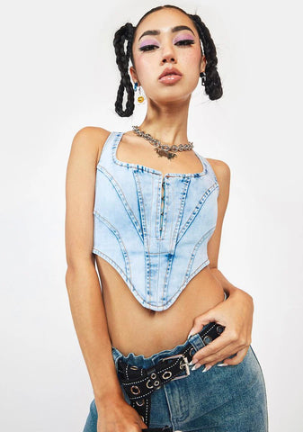 Take My Advice Denim Corset Top