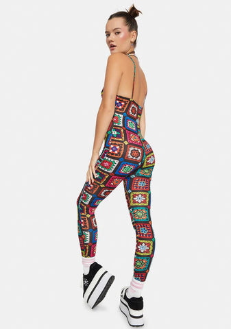 Retro Realness Crochet Print Catsuit