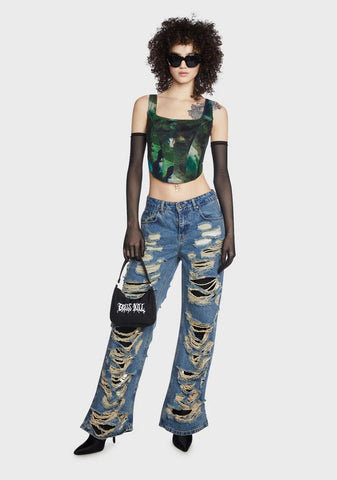 Digital Print Mesh Corset Top