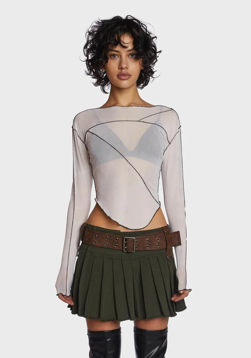 Filter Asymmetrical Mesh Long Sleeve Top
