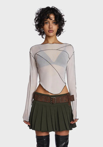 Filter Asymmetrical Mesh Long Sleeve Top