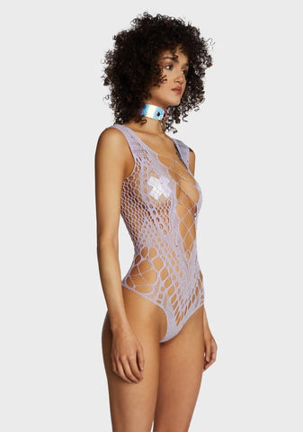 Bombshell Beauty Fishnet Bodysuit - Light Purple
