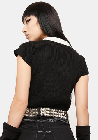 Atmosphere Collared Rib Knit Crop Tee