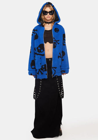 Skull On My Sleeve Sherpa Jacket - Blue
