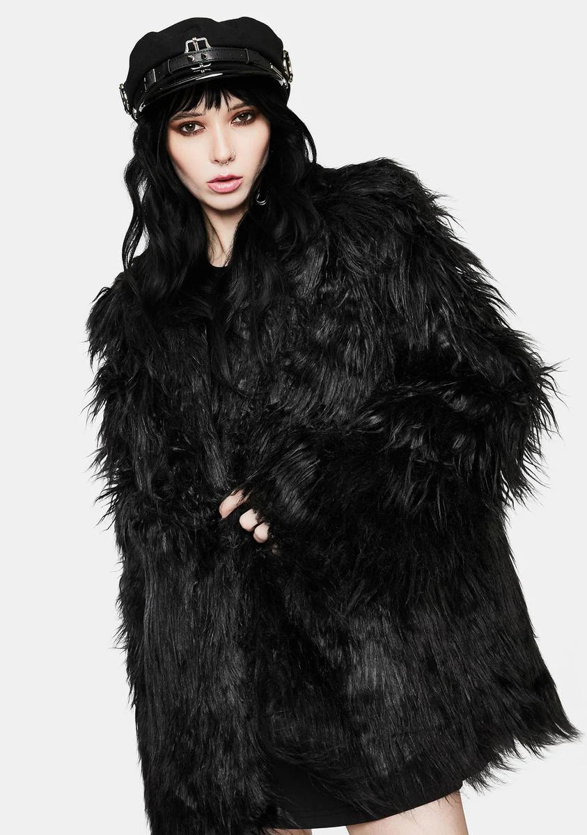 Dark Faux Fur Punk Long Coat