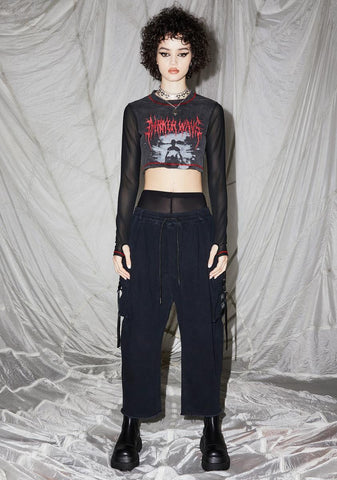Reverb Mesh Sleeve Graphic Crop Tee