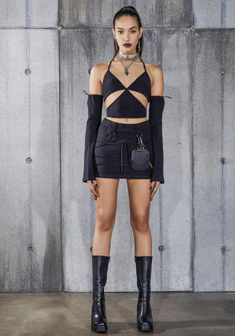 Snare Ribbed Mini Skirt With Wrap Straps