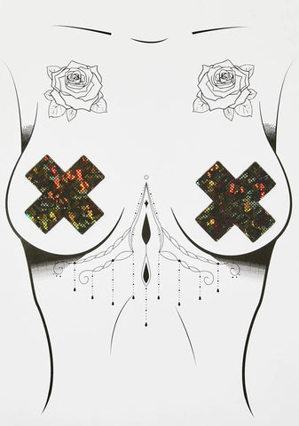 Black Shattered Glass Disco Ball Glitter Cross Pasties