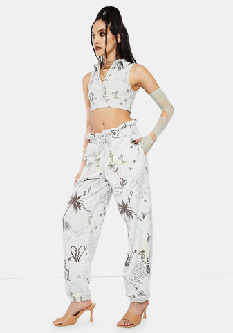 Doodle Graffiti Paperbag Waist Joggers