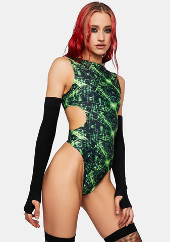 Cyber Grid Cut Out Bodysuit