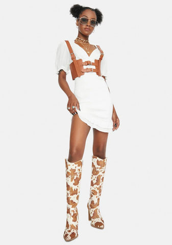 Simple Trustworthy Puff Sleeves Mini Dress