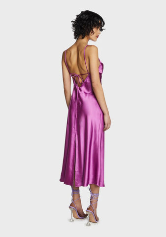 Purple Satin Back Slit Maxi Dress