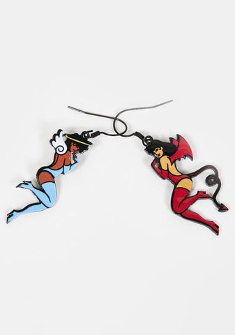 Split Personality Devil Angel Drop Earrings
