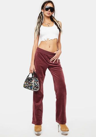 Wine Classic Velour Track Pants