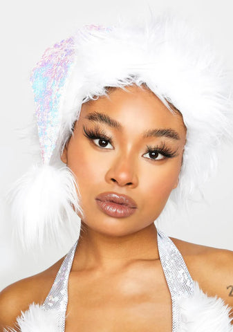 White Sequin Santa Hat