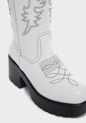 White Wintu Chunky Western Boots